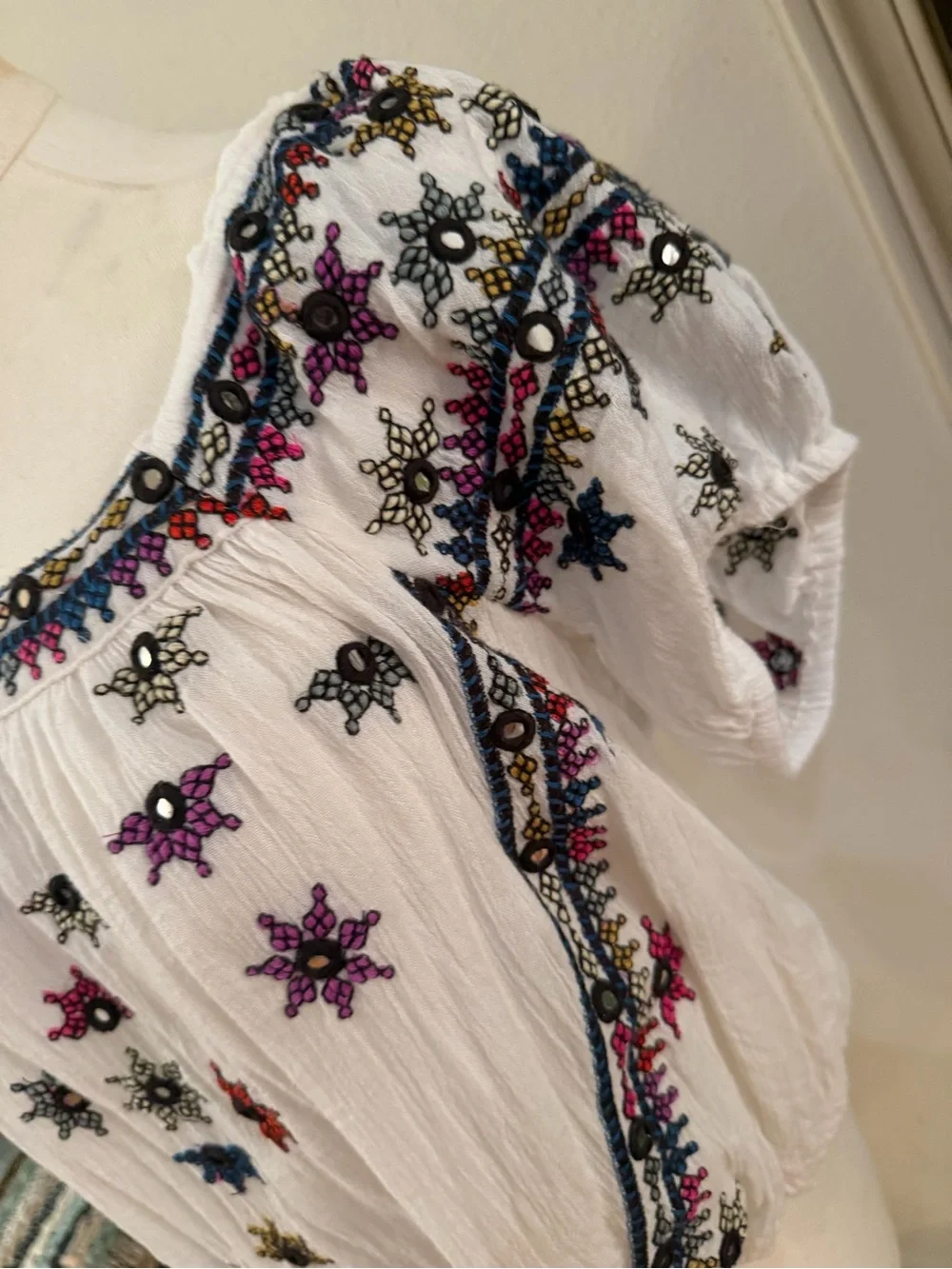 Boho Embroidered Peasant Top | Size Small | Cottagecore Festival